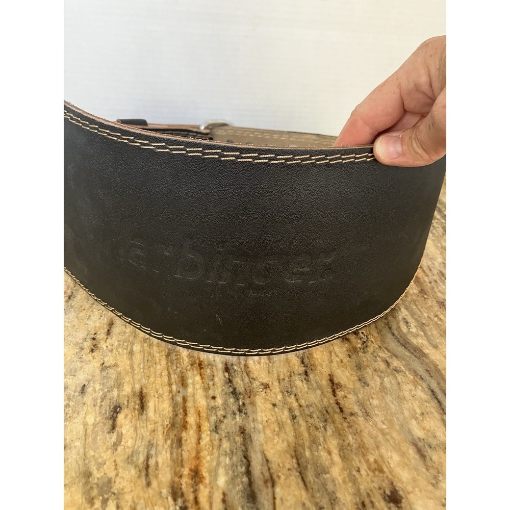 Harbinger 6" Padded Black Leather Weight Lifting Belt Squat Deadlift Workout